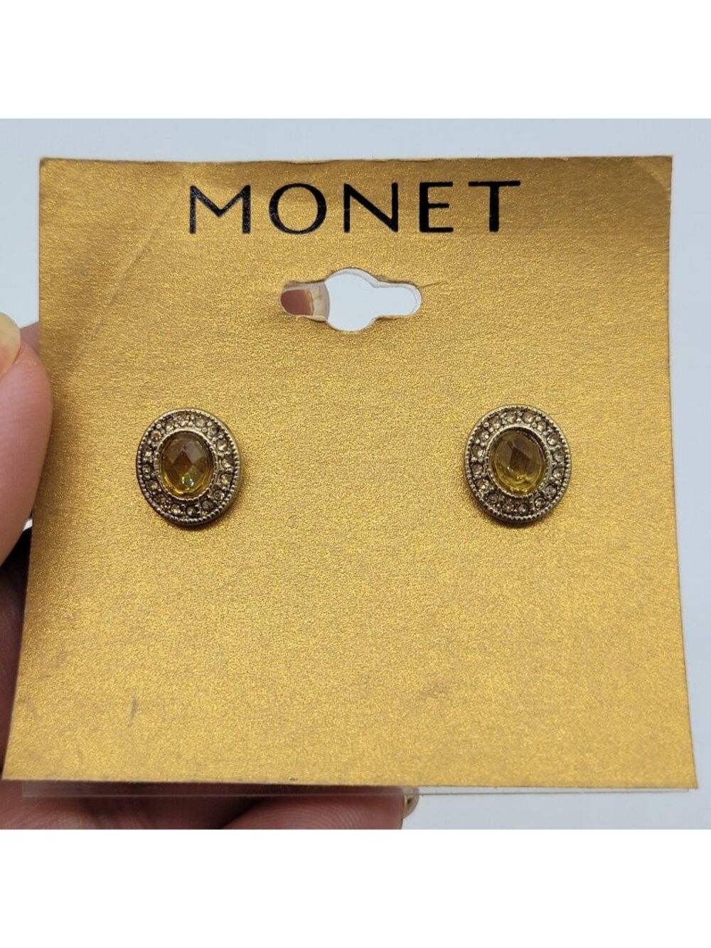 Monet New On Card Champagne Colored Stone Stud Pierced Earrings